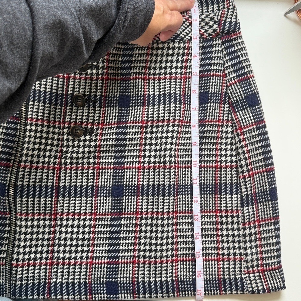 Topshop Womens Plaid Houndstooth Mini Skirt Navy Red Button Front Size US 10 - Picture 8 of 8